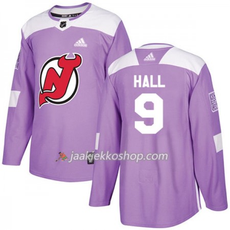 Miehille NHL New Jersey Devils Pelipaita Taylor Hall 9 Adidas 2017-2018 Violetti Fights Cancer Practice Authentic